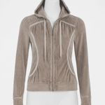 DKNY Active Womens Medium Black Velour Hoodie Taupe Full Zip Retro Vintage Y2K Photo 0