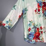 Van Heusen Mint Green & Orange Floral Linen Blend Split Neck Blouse M Photo 4