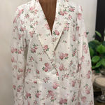 TCEC Floral Print Blazer Women's Pink Roses White Spring Summer Jacket Photo 0