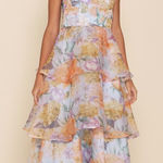 Lulus Floral Tiered Midi Dress Ruffle Tie Shoulder Sweetheart Neckline Summer Vacation Photo 0