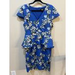 Alexia Admor Willow Dress Blu Florals Size Large Peplum Tailored Colorful Photo 2