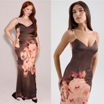 House Of CB  Mariamma Dark Brown Floral Printed Satin Maxi Dress M Photo 12