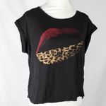 Cotton On 2010s Black Crop Top Kiss Graphic Red Burgundy Lips Leopard Medium Edgy Photo 1