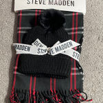 Steve Madden  Black and Red Checkered Scarf with Beanie NWT Photo 0