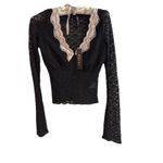 Motel Rocks Chantal Lace Top Women's Medium Black Pink Y2K Fairygoth Whimsical Photo 4