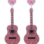 Sparkle with style: Pink guitar glitter acrylic earrings‎ Photo 0