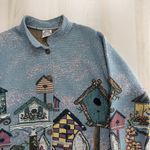 SUGAR STREET WEAVERS rare 90s birdhouse printed jacket M blue tapestry artsy Size M Photo 3