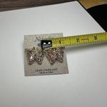 Pink Rhinestone Butterfly Gold Tone Insect Large Stud Pierced Earrings Natasha Photo 2
