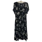 Bila Black Toile Floral Gauze Midi Dress XL Boho Button Front Tie Back Rayon Photo 4