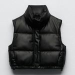 ZARA Faux Leather Cropped Puffer Vest in Black Size XS Photo 10