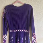 Sahalie Medium Purple Embroidered Sweater Pleated Hippie Boho Cotton Knit Dress Photo 11