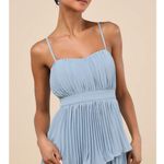 Lulus Jehona Dusty Blue Pleated Tiered Maxi Dress Long Formal A Line Small NWT Photo 1