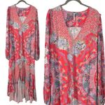 Free People  Bohemian Gypsy Maxi Dress Duster Red Retro 70s Festival Small Photo 7