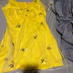 Sugar Thrillz Yellow Mini Dress with Mesh Sleeves and Pineapple Embroidery Size L Photo 4