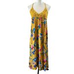 Lulus NWT  Laela Mustard Yellow Floral Print Crochet Swim Cover-Up Beachy Size M Photo 3