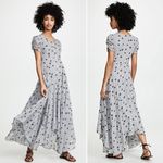 Love Shack Fancy Coralie Puff Sleeve V Neck Midi Dress Charcoal Floral Plaid US 0 Photo 3