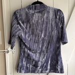 Pilcro Anthropologie  Velveteen Short Sleeve Mock Neck Blue Velvet Top Size S Photo 4