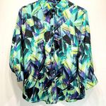 Thesis Teal Green Blue & Purple Color Splash 3/4 Sleeve Button Front Shirt XL Photo 0
