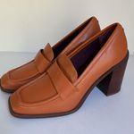 Franco Sarto Tan Leather Block Heel Loafers Women’s Sz 9.5M Classic Penny Heels Photo 1
