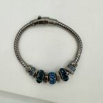 Henri Bendel  Rocks Blue Rhinestone Gunmetal Beaded Bracelet Magnet Close Photo 0