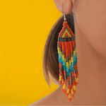 Bohemian Native American Ethnic Style Fashion Glass Beaded Handmade‎ Earrings Orange Photo 5