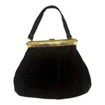 Source Unknown Vintage 1940s Brown Velvet‎ Gold Gold Kiss Clasp Handbag Photo 1