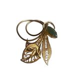 Mid Century Western Germany Gold Tone Filigree Green Jade Floral Brooch Women’s Photo 8