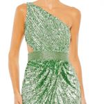 Mac Duggal NWT SEQUINED ONE SHOULDER DRAPED LACE UP GOWN 5687 Green Size 14 Photo 2