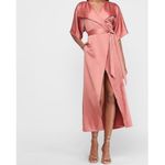 EXPRESS  Satin Wrap Midi Dress in Rose Pink Photo 4
