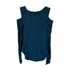 Free People Downtown Girl Blue Cold Shoulder Long Sleeve Ribbed Top Shirt Photo 1