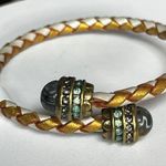 Loft  Braided Leather Rhinestone Memory Wire Wrap Bracelet. Photo 0