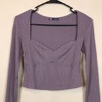 ZARA Women's Sweetheart Neckline Ribbed Mauve Purple Cropped Long Sleeve Shirt Photo 1