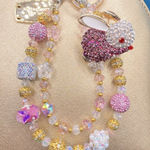 Handmade 🐰Luxury Bag/Phone Chain Charm/Keychain Sparkly Bling Beads Rhinestone Pink Bunny Photo 0