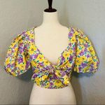 River Island Floral Print Puff Sleeve Crop Top, Yellow/Purple, Small/Size 4, NWT Photo 6