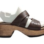 Bongo Brown Y2K Floral Cutout Criss-Cross Platform Wooden Block Heel Sandal 10M Photo 5