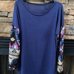 Navy blue boutique top sweater gold pink silver sequin sleeves size L party Size L Photo 0