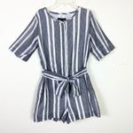 Banana Republic NWT Grey & White Linen Blend Belted Waist Short Romper Playsuit Photo 1