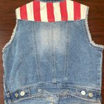 L.E.I . Button Up American Flag Devin Denim Cropped Vest Size Small Photo 2