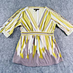 BCBG Maxazria Brushstroke Striped Faux-Wrap Top Green Blue Gray White Size S Photo 0