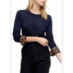 J.Crew Leopard Cuffs Tippi Wool Sweater In Navy Pink Mod Leopard Size Large Photo 1