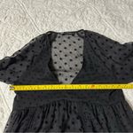 ZARA  Black Sheer Velvet Polka Dot V Neck Plunge Bell Sleeve Blouse Swiss Dot Top Photo 2