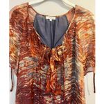 SUNDANCE Brown & Cream 100% Silk Boho Print Chiffon Blouson Knee Length Dress S Photo 3