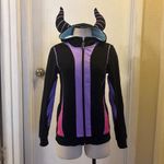 Disney Villains Maleficent 2-Pocket Black Purple Zip-Up Hoodie w/Horns EUC Jrs S Photo 4
