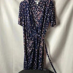 Motherhood Maternity WO SIZE LARGE WRAP DRESS NAVY W/ SALMON AND CREAM DESIGN Photo 1