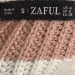 Zaful Cream blush pink and mocha color block striped cropped sweater size 4 Photo 3