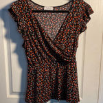 Kaileigh  Floral Flutter Cap Sleeve Wrap Blouse XL Photo 0