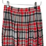 Vintage 70s Wool Pleated Skirt Red Gray Plaid Tartan High Waist, Size Small Photo 1