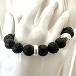 Young Living lava bead silver tone bracelet Black Photo 3