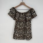 Womens Hibluco Leopard Print Off Shoulder Ruffle Top Shirt Size L Brown Photo 5