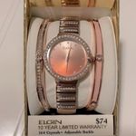 Elgin Rose watch gold tone bracelet watch coordinated set OS Pink Photo 0